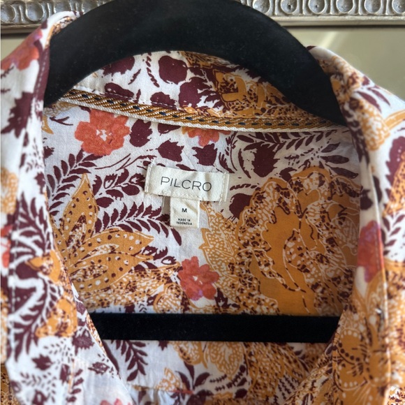 Anthropologie Pilcro The Romy  Buttondown Shirt Peach Rust Burgundy Harvest Gold - Picture 6 of 6